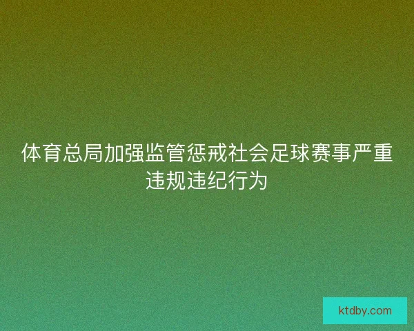 体育总局加强监管惩戒社会足球赛事严重违规违纪行为